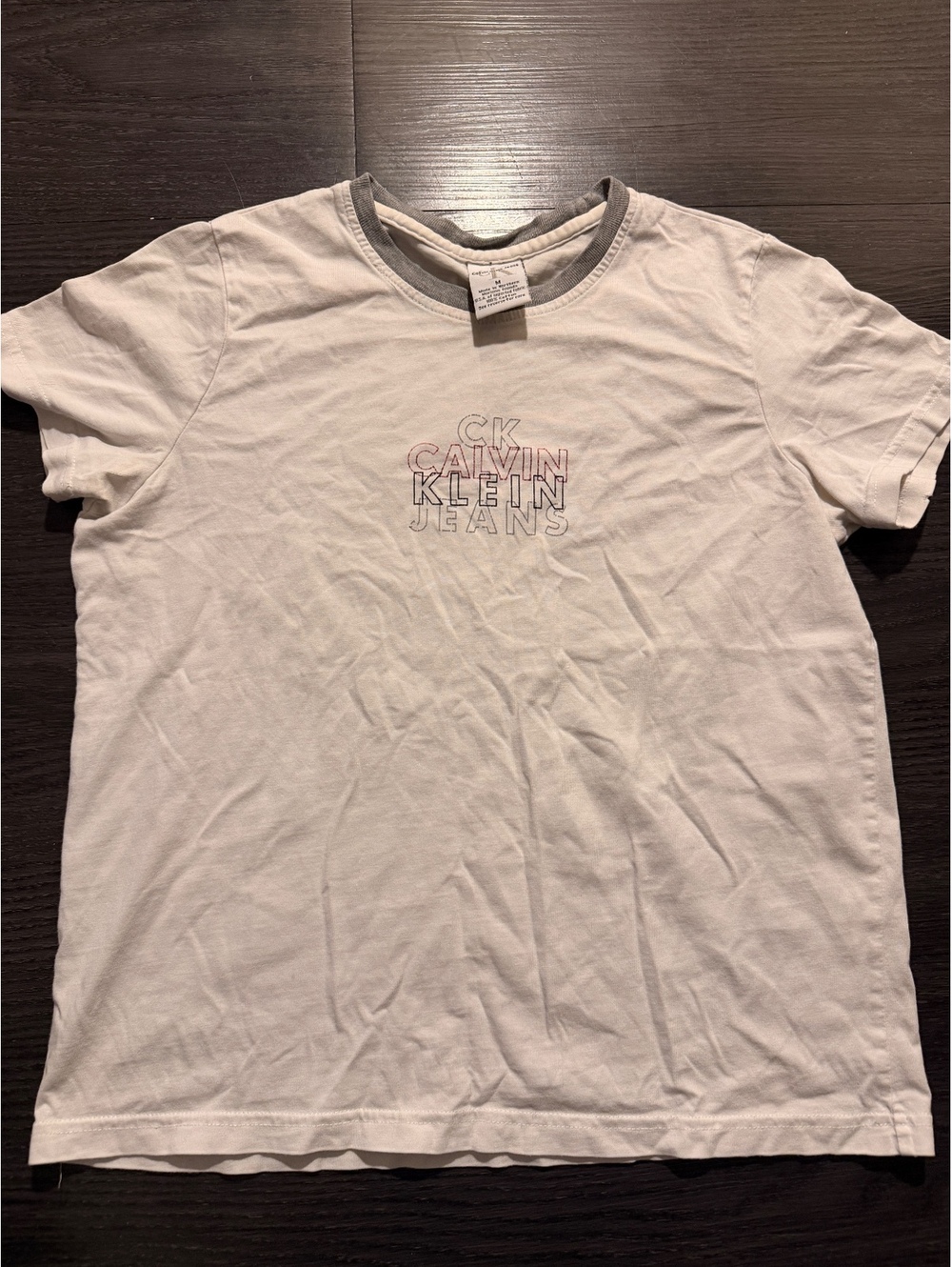 Vtg 90s Calvin Klein Jeans Embroidered Ringer Tee M